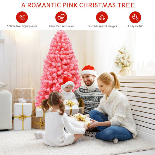 Pink Christmas Tree with Snow Flocked PVC Tips and Metal Stand-6.5 ft