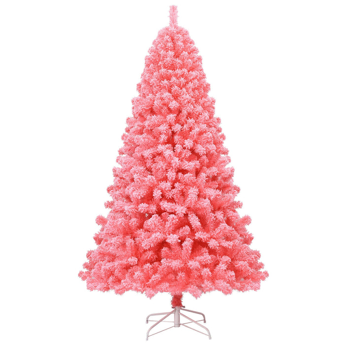 Pink Christmas Tree with Snow Flocked PVC Tips and Metal Stand-7.5 ft