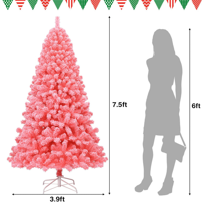 Pink Christmas Tree with Snow Flocked PVC Tips and Metal Stand-7.5 ft