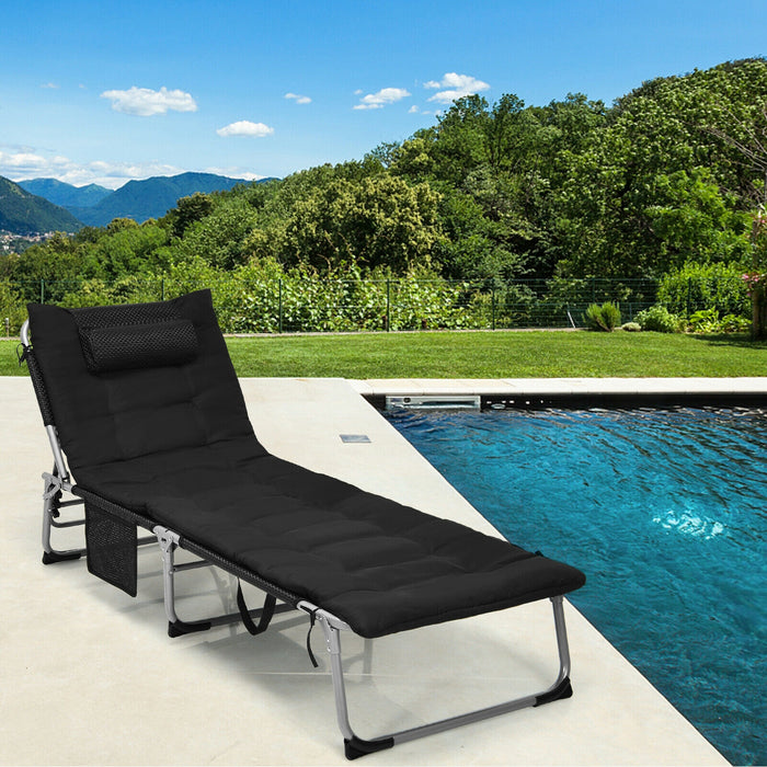 4-Fold Oversize Padded Folding Lounge Chair with Removable Soft Mattress-Black