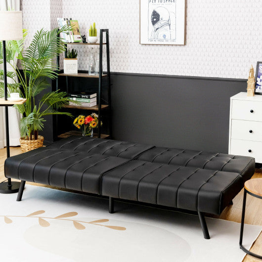 Futon Sofa Bed PU Leather Convertible Folding Couch Sleeper Lounge-Black