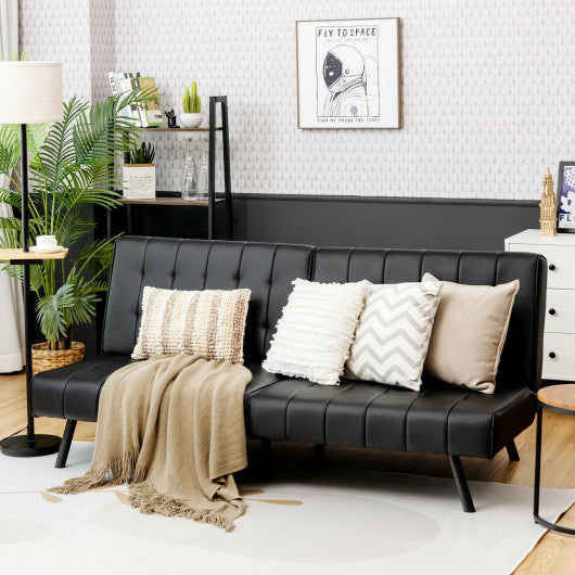 Futon Sofa Bed PU Leather Convertible Folding Couch Sleeper Lounge-Black