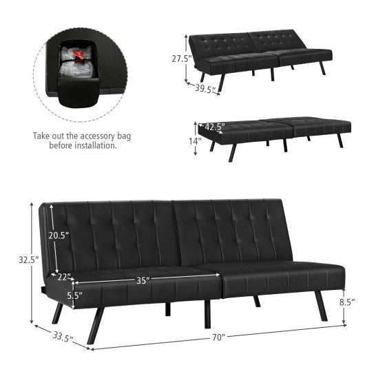 Futon Sofa Bed PU Leather Convertible Folding Couch Sleeper Lounge-Black