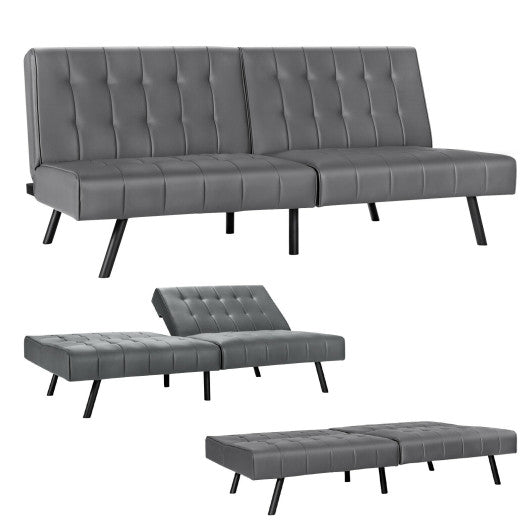 Futon Sofa Bed PU Leather Convertible Folding Couch Sleeper Lounge-Gray