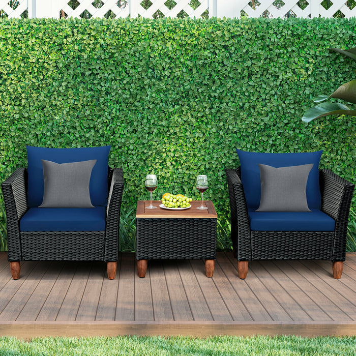 3 Pieces Outdoor Patio Rattan Furniture Set-Navy