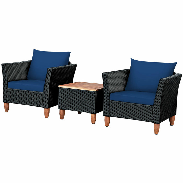 3 Pieces Outdoor Patio Rattan Furniture Set-Navy