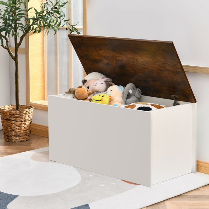 Flip-top Storage Chest with Self-hold Cover and Pneumatic Rod-White