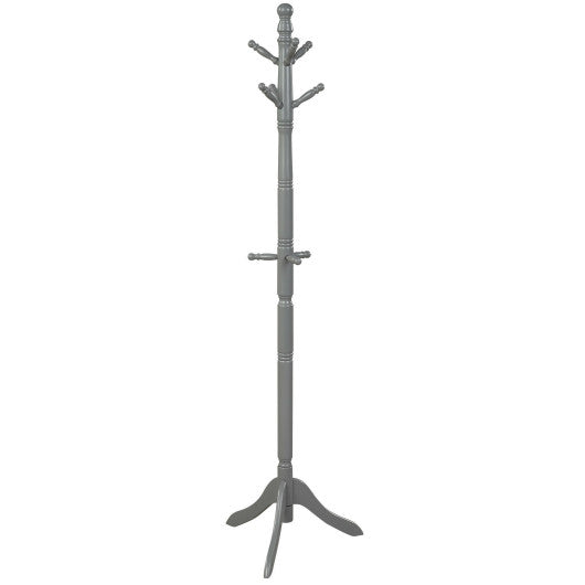 Entryway Height Adjustable Coat Stand with 9 Hooks-Gray