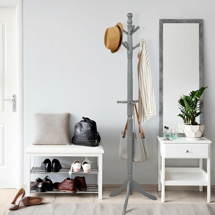 Entryway Height Adjustable Coat Stand with 9 Hooks-Gray