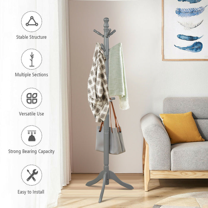 Entryway Height Adjustable Coat Stand with 9 Hooks-Gray