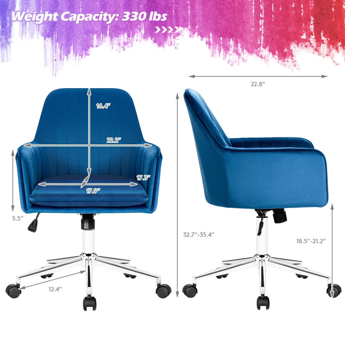 Velvet Accent Office Armchair with Adjustable Swivel and Removable Cushion-Blue