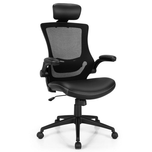 High-Back Executive Chair with Adjustable Lumbar Support and Headrest-Black