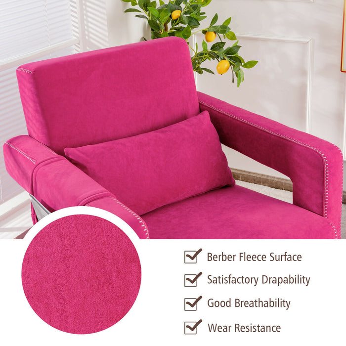 Modern Berber Fleece Single Sofa Chair with Ottoman and Waist Pillow-Red