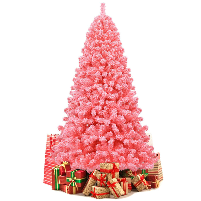 Pink Christmas Tree with Snow Flocked PVC Tips and Metal Stand-7.5 ft