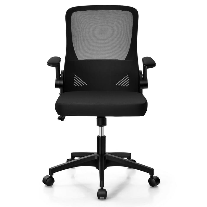 Swivel Mesh Office Chair with Foldable Backrest and Flip-Up Arms-Black