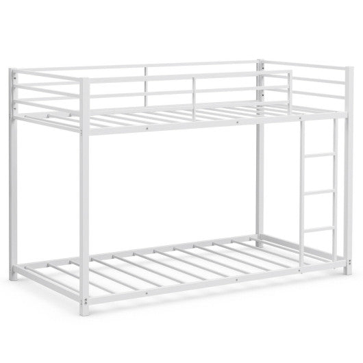 Sturdy Metal Bunk Bed Frame Twin Over Twin with Safety Guard Rails and Side Ladder-White