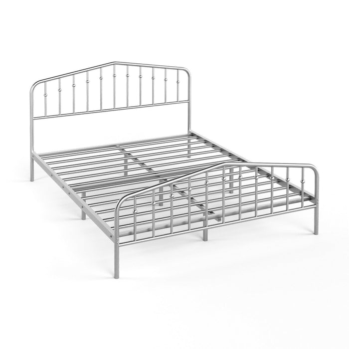 Queen Size Metal Bed Frame Platform Headboard and Footboard with Storage-Silver