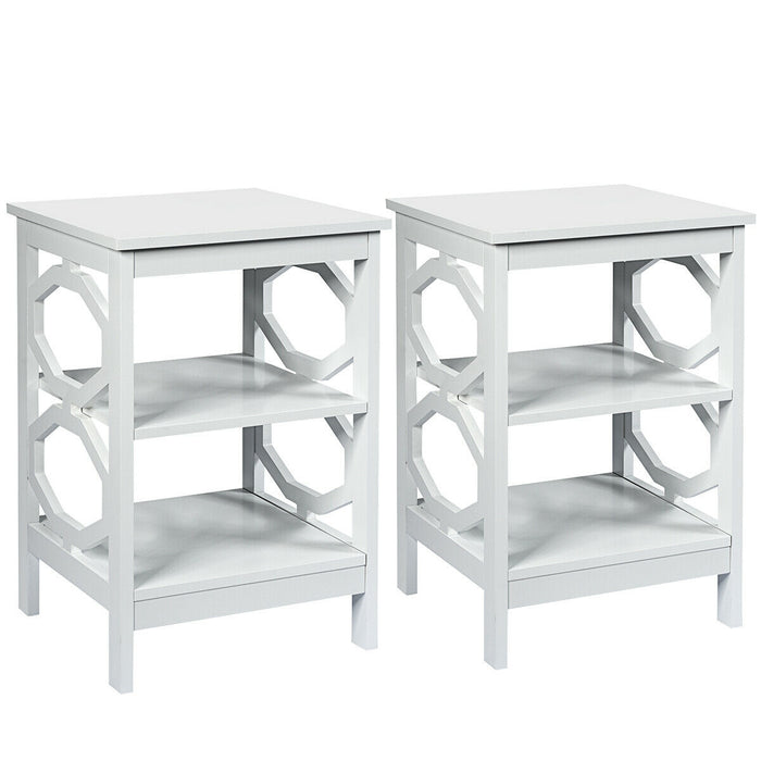 2 Pieces 3-tier Nightstand Sofa Side End Accent Table Storage Display Shelf-White