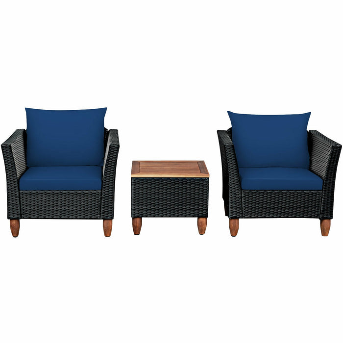 3 Pieces Outdoor Patio Rattan Furniture Set-Navy