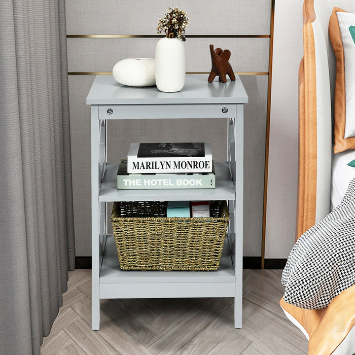 2 Pieces 3-tier Nightstand Sofa Side End Accent Table Storage Display Shelf-Gray