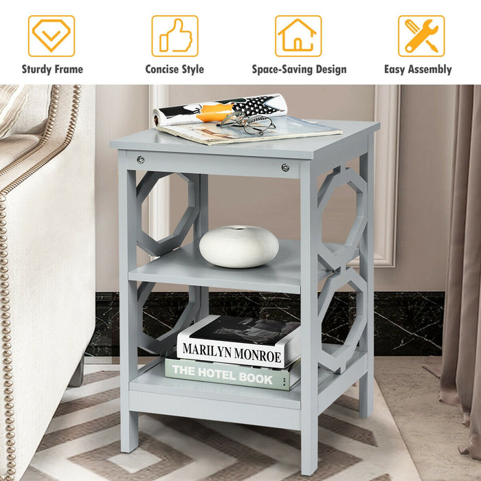 2 Pieces 3-tier Nightstand Sofa Side End Accent Table Storage Display Shelf-Gray