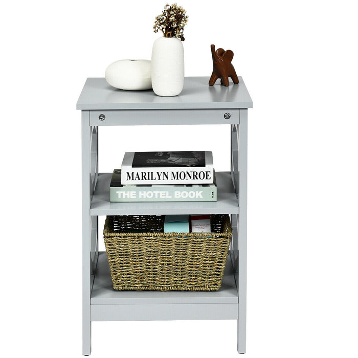 2 Pieces 3-tier Nightstand Sofa Side End Accent Table Storage Display Shelf-Gray