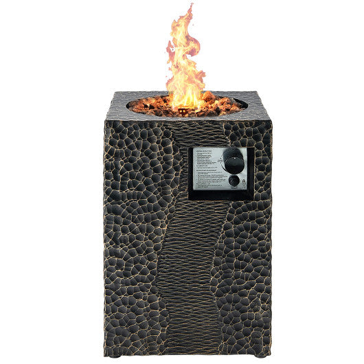 16 Feet Square Outdoor Propane Fire Pit with Lava Rocks Waterproof Cover 30000 BTU-Black