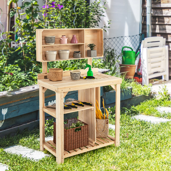 Garden Wooden Potting Table Workstation with Storage Shelf