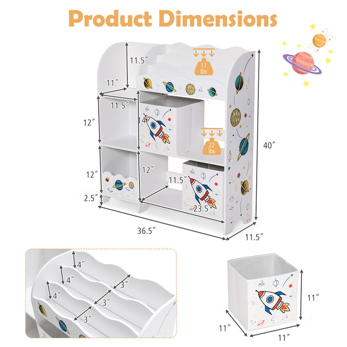 Wooden Children Storage Cabinet with Storage Bins-Rocket Pattern