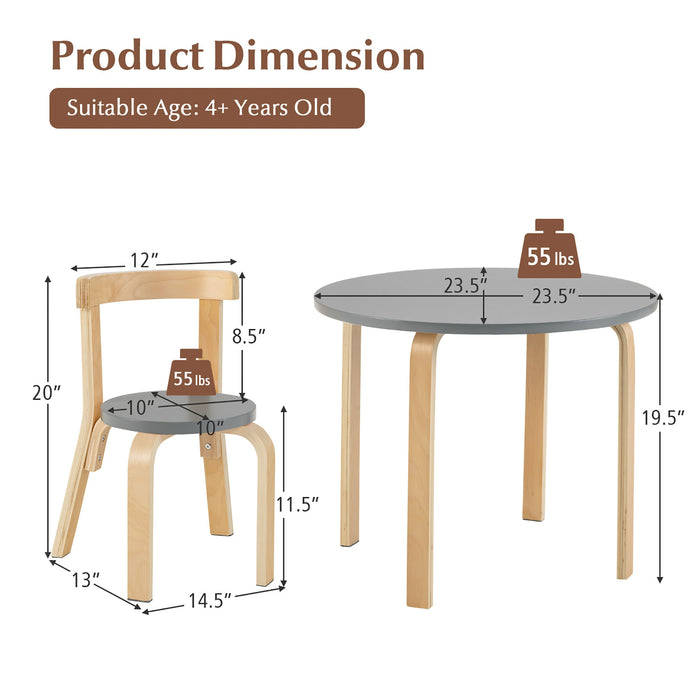 5-Piece Kids Wooden Curved Back Activity Table and Chair Set with Toy Bricks-Gray