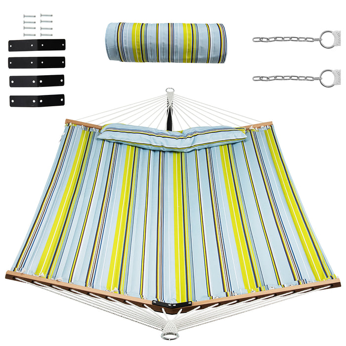 Patio Hammock Foldable Portable Swing Chair Bed with Detachable Pillow-Blue