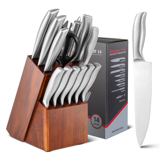 14-Piece Kitchen Knife Set Stainless Steel Knife Block Set with Sharpener