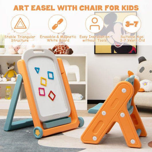 Kids Height Adjustable Art Easel Set with Chair