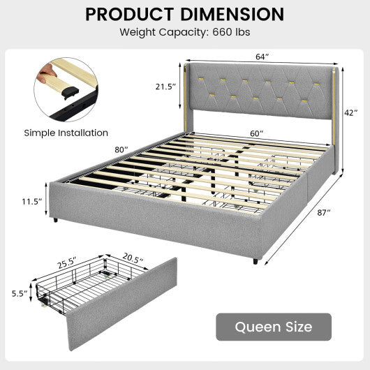 Bed Frame Mattress Foundation with 4 Storage Drawers