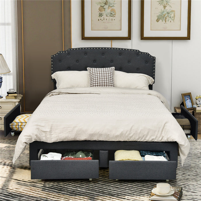 Platform Bed Frame with 4 Storage Drawers Adjustable Headboard