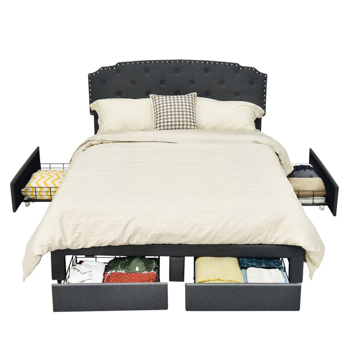 Platform Bed Frame with 4 Storage Drawers Adjustable Headboard