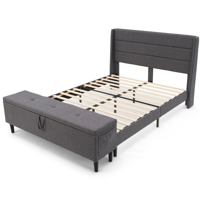 Full/Queen Size Upholstered Platform Bed Frame with Storage Ottoman-Full Size