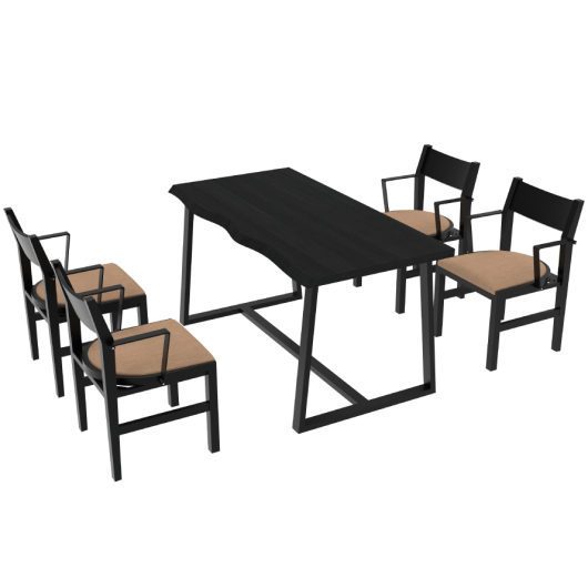 4-Person Dining Table Set with Chairs and Bench-Irregular Design-Black-Brown-4