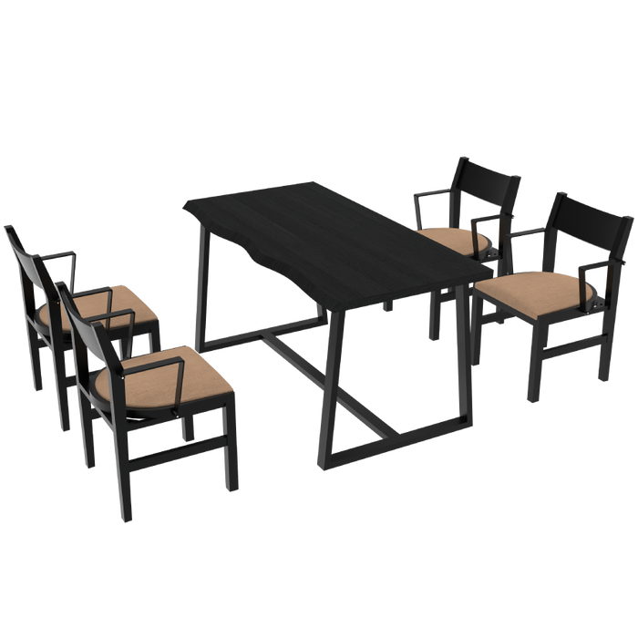 4-Person Dining Table Set with Chairs and Bench-Irregular Design-Black-Brown-4