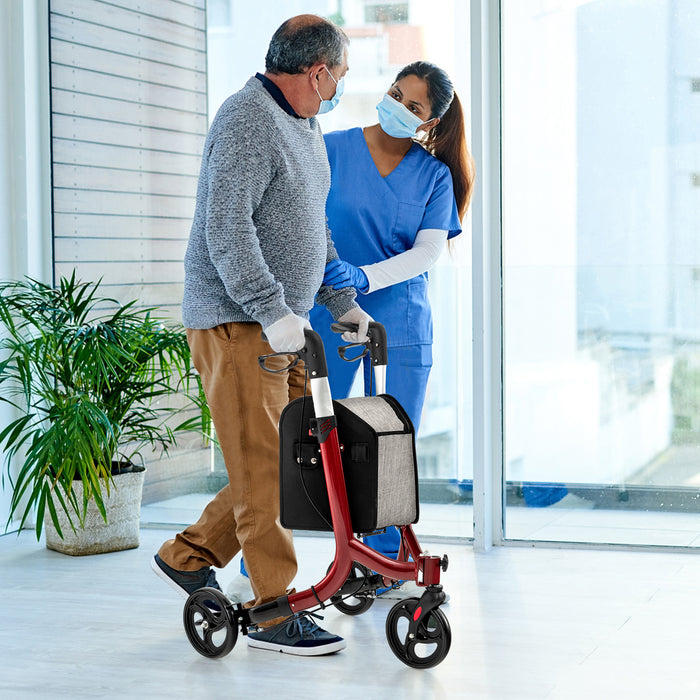 3-Wheel Rolling Walker with Adjustable Handle-Red