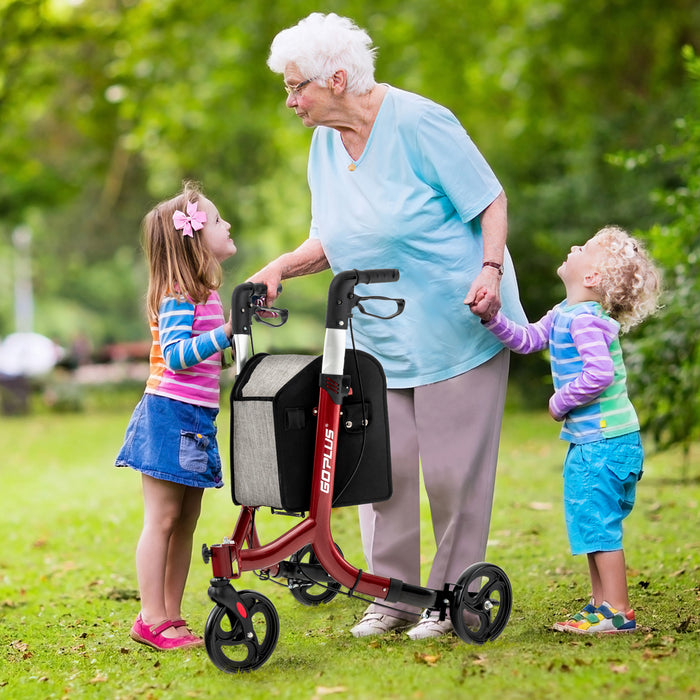 3-Wheel Rolling Walker with Adjustable Handle-Red