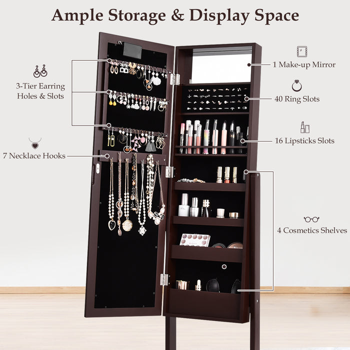 Mirrored Jewelry Cabinet Armoire Organizer w/ LED lights-Brown