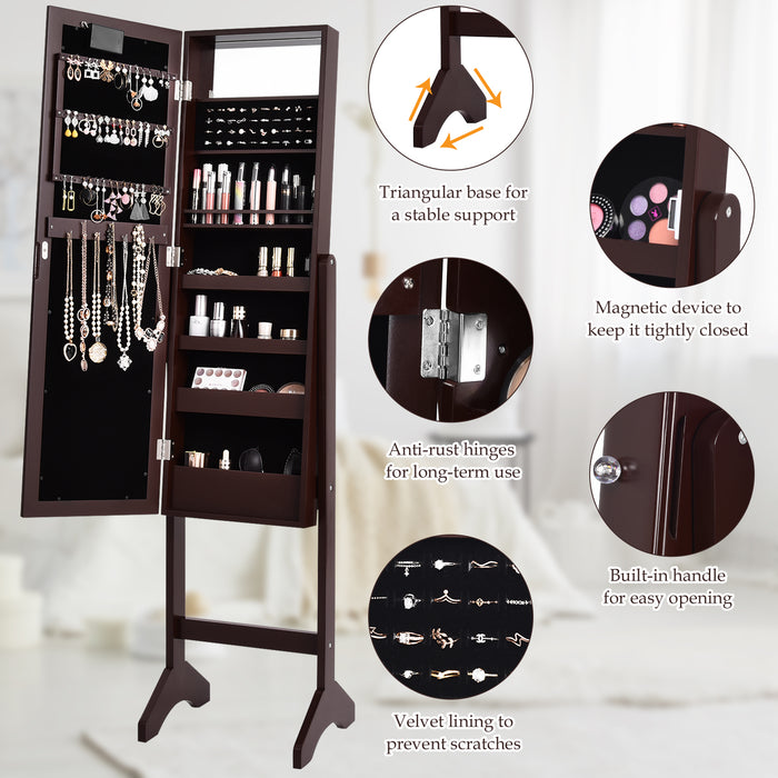 Mirrored Jewelry Cabinet Armoire Organizer w/ LED lights-Brown