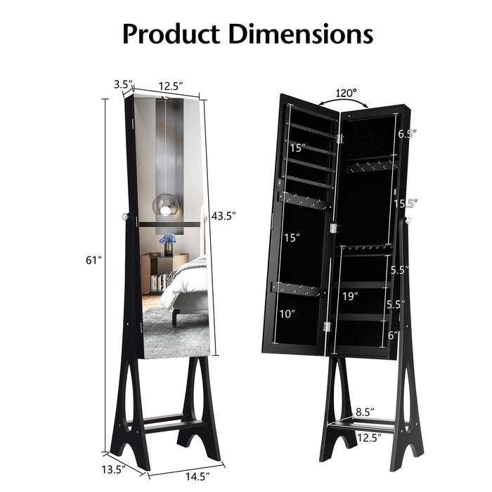 LED Jewelry Cabinet Armoire Organizer with Bevel Edge Mirror-Black