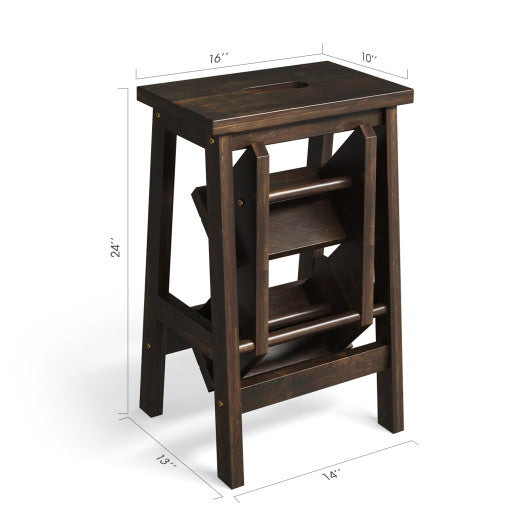 3-in-1 Rubber Wood Step Stool with Convenient Handle-Brown