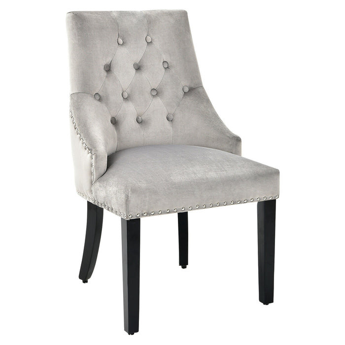 Modern Upholstered Button-Tufted Dining Chair with Naild Trim-Gray