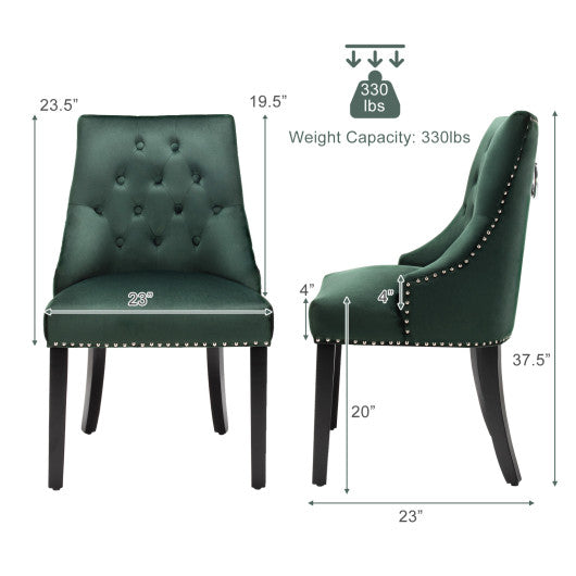 Modern Upholstered Button-Tufted Dining Chair with Naild Trim-Dark Green