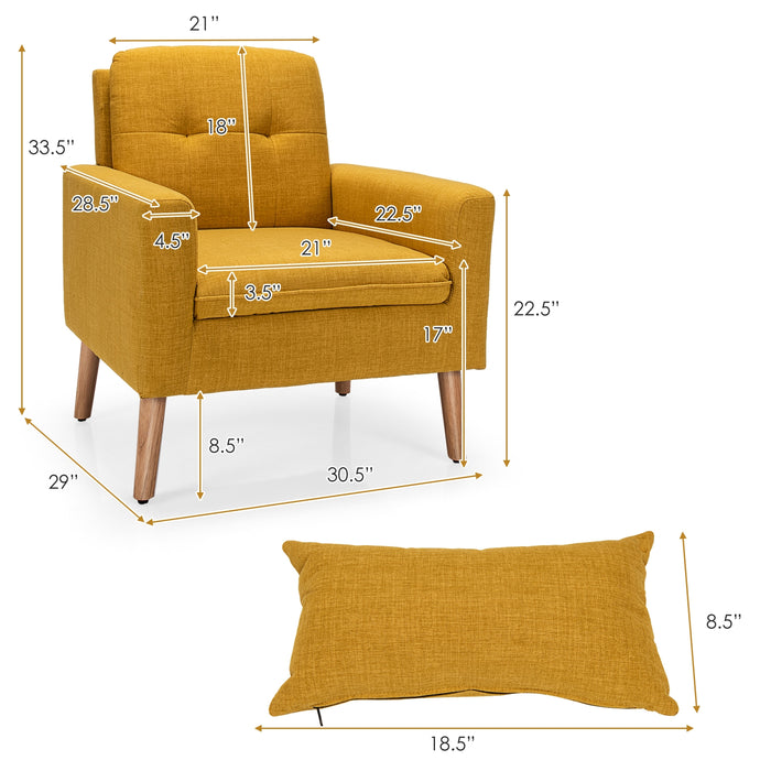 Linen Fabric Single Sofa Armchair with Waist Pillow for Living Room-Yellow