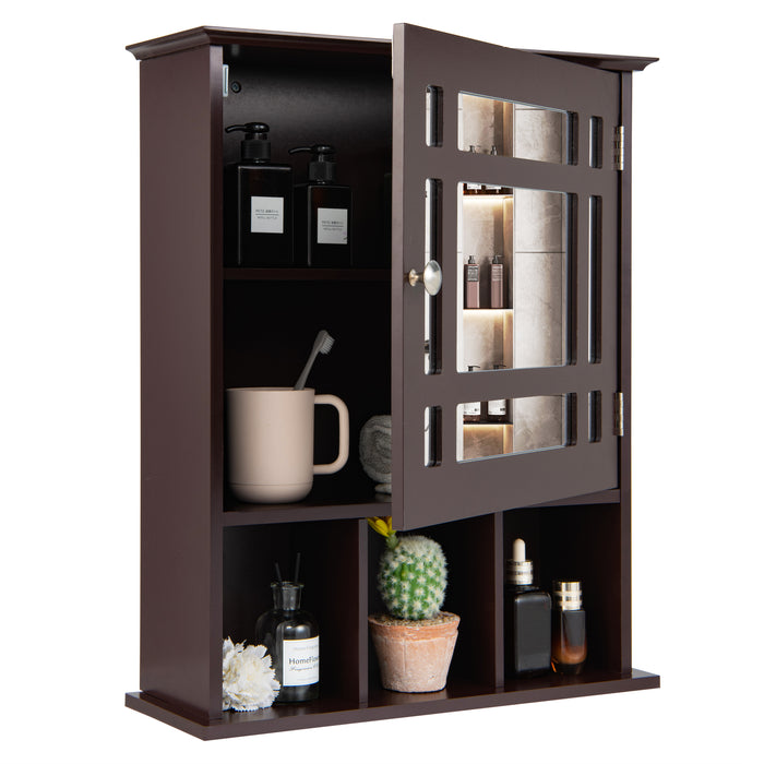 Wall Mounted and Mirrored Bathroom Cabinet-Brown