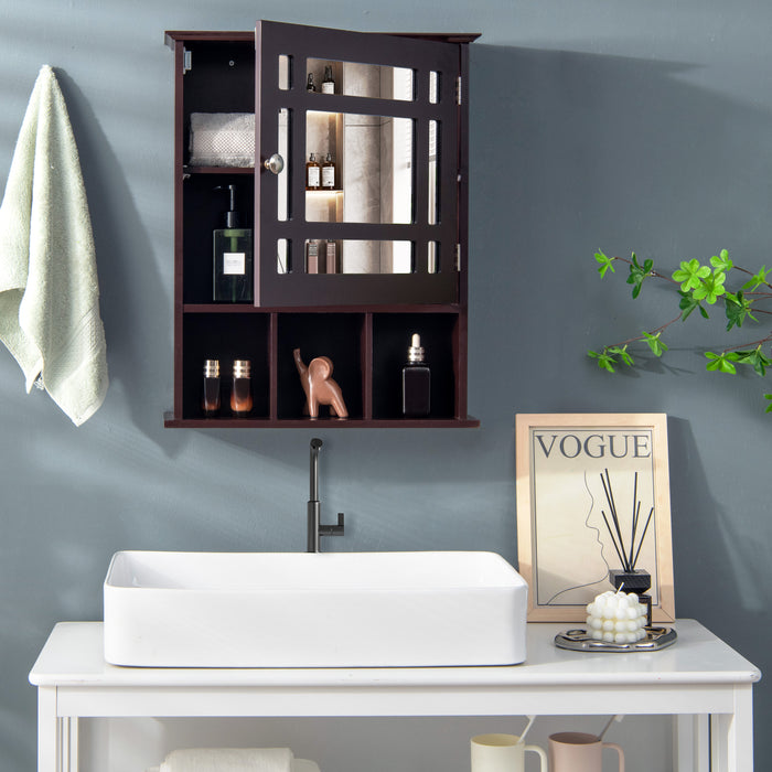 Wall Mounted and Mirrored Bathroom Cabinet-Brown